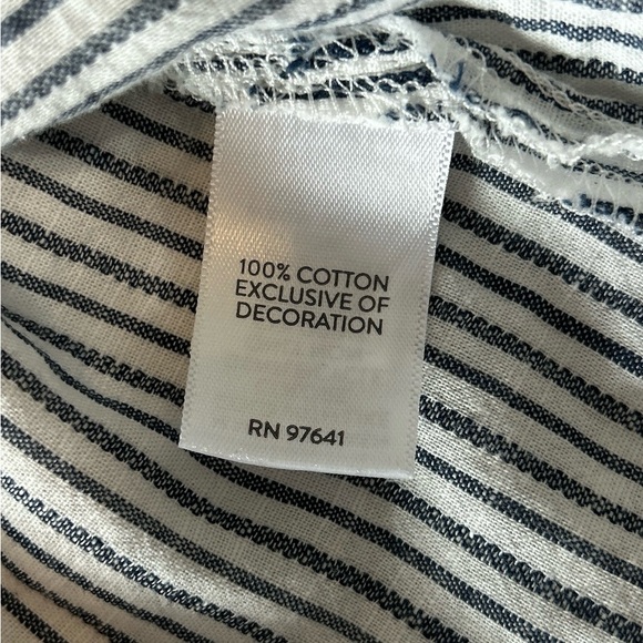 J. Jill Striped Embroidered V-Neck 3/4 Sleeve Top Womens Petite Large Blue White - Picture 7 of 12